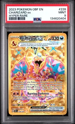 PSA 9 MINT Charizard ex Obsidian Flames Gold Hyper Rare Holo Pokemon 228/197 - Image 1