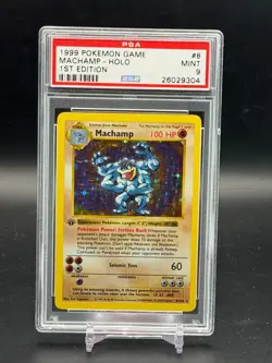 PSA 9 MINT Machamp 1st Edition Shadowless Base Set 1999 WOTC Pokemon 8/102 - Image 1