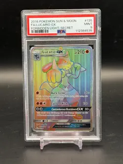 PSA 9 MINT Lucario GX Full Art Forbidden Light Secret Holo Pokemon 135/131 - Image 1