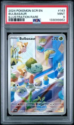 PSA 9 MINT Bulbasaur Stellar Crown Illustration Rare 2024 Pokemon 143/142 - Image 1