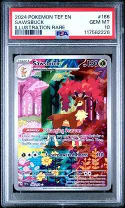 PSA 10 GEM MINT Sawsbuck Temporal Forces Illustration Rare 2024 Pokemon 166/162 - Image 1
