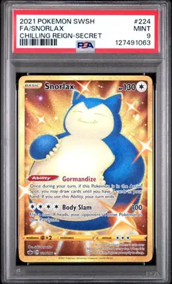 PSA 9 MINT Snorlax Chilling Reign Gold Secret Rare Full Art Holo Pokemon 224/198 - Image 1