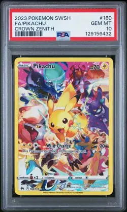 PSA 10 GEM MINT Pikachu Crown Zenith Full Art Holo Pokemon 2023 160/159 - Image 1