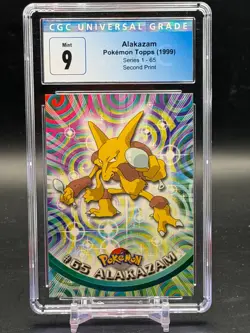 CGC 9 MINT Alakazam Topps 1999 Pokemon Second Print Series 1 #65 - Image 1