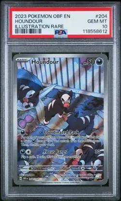 PSA 10 GEM MINT Houndour Obsidian Flames Illustration Rare Holo Pokemon 204/197 - Image 1