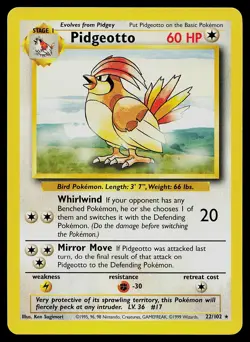 Pokemon Card - Pidgeotto Base Set 22/102 Rare - Image 1