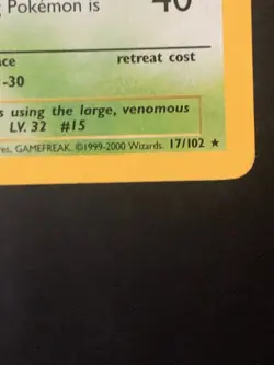 Beedrill 17/102 Base set Rare 4th print Vintage WOTC Pokemon Card - Image 3