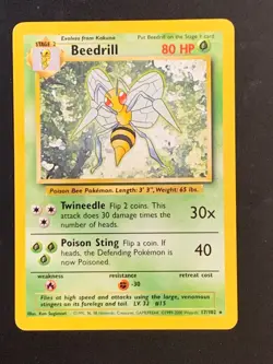 Beedrill 17/102 Base set Rare 4th print Vintage WOTC Pokemon Card - Image 1
