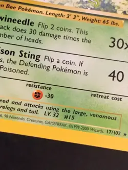 Beedrill 17/102 Base set Rare 4th print Vintage WOTC Pokemon Card - Image 3