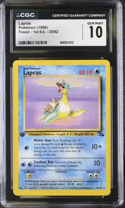 CGC 10 Lapras 25/62 Rare 1st Edition Fossil Pokemon Card - Image 1