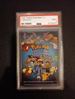 💎 PSA 9 TOPPS POKEMON TV CHECKLIST MINT 9 PSA TOPS PIKACHU BULBASAUR MEOWTH 💎 - Image 1