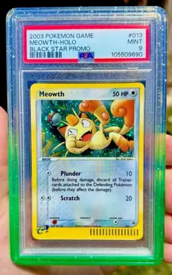 2003 Pokemon PSA 9 Meowth HOLO🚀🙀PROMO w/ SWIRL 🌀- 013 -& ECLIPSE GRADEDGUARD - Image 1