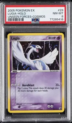 2005 POKEMON EX UNSEEN FORCES COSMOS #29 LUGIA-HOLO PSA 8 - Image 1