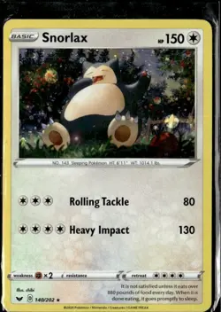 Pokemon Snorlax 140/202 Cosmo Holo Sword & Shield Base Set - Image 1