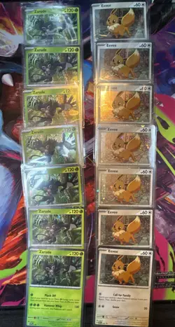 Pokemon TCG: Eevee SVP 200 and Zarude SVP 199 Cosmos Holo Promo Lot Of 14 - Image 1