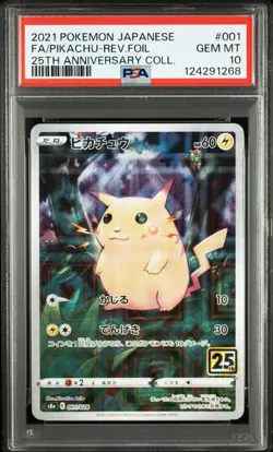 Pokemon Japanese Pikachu Reverese Holo 001/028 25th Anniversary s8a PSA 10 - Image 1
