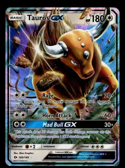 Tauros GX 100/149 Ultra Rare Sun & Moon Pokemon Card - Image 1