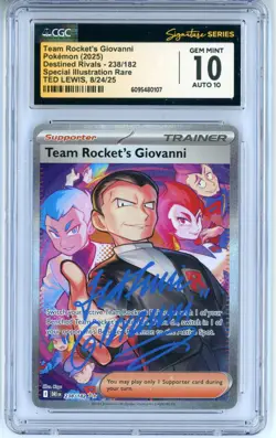 CGC GEM MINT 10 Auto 10 Signed Ted Lewis Pokemon Team Rocket's Giovanni 238/182 - Image 1