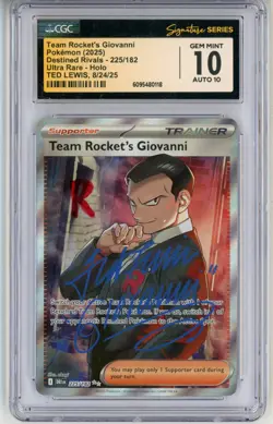 CGC GEM MINT 10 Auto 10 Signed Ted Lewis Pokemon Team Rocket's Giovanni 225/182 - Image 1