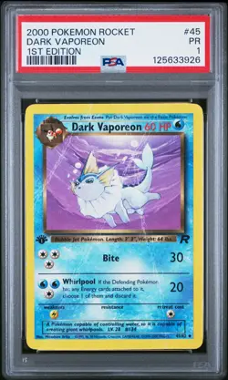 PSA 1 1ST EDITION 2000 Pokemon Team Rocket Dark Vaporeon 45/82 Non Holo Rare - Image 1