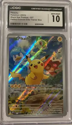 CGC 10 GEM MINT Pikachu 027 Black Star Promo Holo Pokemon Paldea Evolved ETB - Image 1