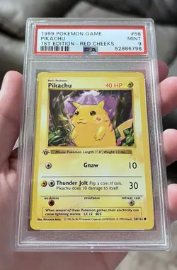 Pokemon Pikachu 1st Edition Base Set Shadowless Card 58/102 Red Cheeks PSA 9 - Image 1