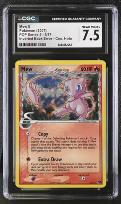 CGC 7.5 Mew δ 2007 POP Series 5 Holo 3/17 Inverted Back Error Pokemon Card - Image 1