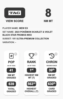 Rank #1 NM Pokemon 2023 151 MEW EX #053 Black Star Promo - TAG 8 Near Mint - Image 2