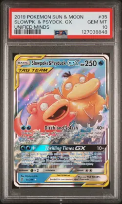 2019 POKEMON SUN & MOON UNIFIED MINDS #35 SLOWPOKE & PSYDUCK GX PSA 10 - Image 1