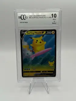 Pokemon Surfing Pikachu Celebrations Holo Beckett Graded Gem 10 Mint BCCG - Image 1