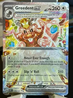POKEMON GREEDENT EX 179/197 DOUBLE RARE OBSIDIAN FLAMES FULL ART NM CARD - Image 1