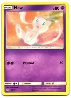 Mew 32/68 - Hidden Fates Rare Pokemon TCG - LP Card - Image 1