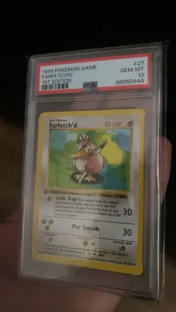 PSA 10 Pokemon Base Set 1st Edition Farfetch'd Card 27/102 - Image 1