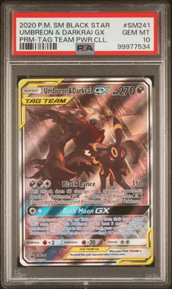 2020 POKEMON SM BLACK STAR PROMO #SM241 UMBREON & DARKRAI GX PSA 10 - Image 1