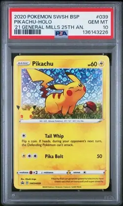 2021 Pokemon 25th Anniversary General Mills Promo Pikachu #SWSH039 PSA 10 - Image 1