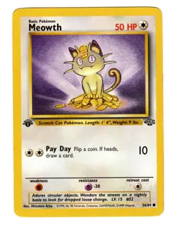 Pokemon Card 1st Edition Meowth 56/64 Vintage WOTC Jungle LP - Image 1