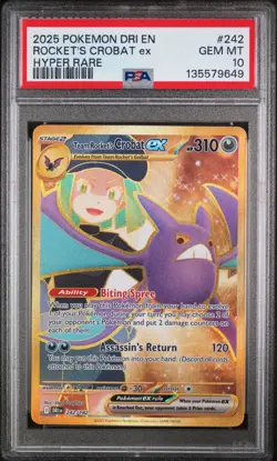 2025 POKEMON DRI EN-DESTINED RIVALS HYPER RARE TEAM ROCKET'S CROBAT EX PSA 10 - Image 1