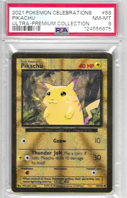 2021 POKEMON CELEBRATIONS GOLD PIKACHU #58 ULTRA-PREMIUM COLL. PSA 8 NM-MT NEW - Image 1