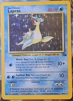 Lapras 10/62 Fossil Set Rare Holo Pokemon Card 1999 WOTCb- NM - Image 1