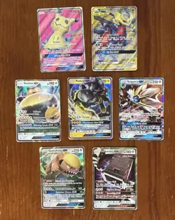 Pokemon TCG 7 GX Full Art Card Lot - Mimikyu, Snorlax, Garchomp & Giratia - Image 1
