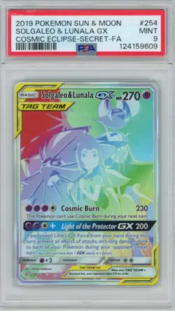2019 Pokemon Cosmic Eclipse Solgaleo & Lunala GX 254/236 Full Art Secret PSA 9 - Image 1