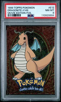1999 TOPPS POKEMON THE MOVIE EDT FOIL #E12 DRAGONITE #149 PSA 8 - Image 1