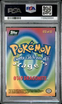 1999 TOPPS POKEMON THE MOVIE EDT FOIL #E12 DRAGONITE #149 PSA 8 - Image 2