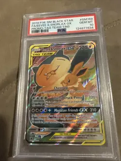 Pokemon TCG Eevee and Snorlax GX Sun & Moon 169 Tag Team Promo PSA 10 GEM - Image 1