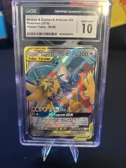 Pokemon Moltres & Zapdos & Articuno GX Full Art 66/68 Hidden Fates Holo CGC 10 - Image 1
