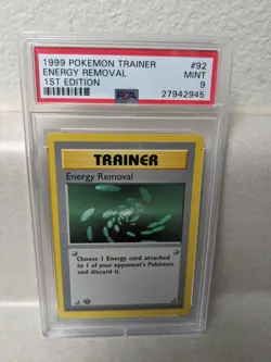 1999 Pokemon Base Set 1st Edition Energy Removal #92 PSA 9 MINT - Image 1