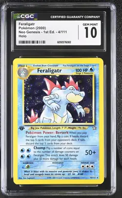 CGC 10 GEM MINT Feraligatr Neo Genesis 1st Edition 4/111 Holo Pokemon Card - Image 1