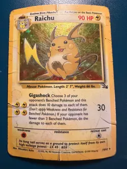 Raichu 14/62 Fossil Set Pokemon TCG Holo WOTC Rare Card Vintage 1999 Damaged - Image 1