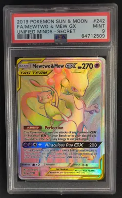 PSA 9 MINT Mewtwo & Mew Tag Team GX 242/236 Secret Rare Pokemon Graded Card - Image 1