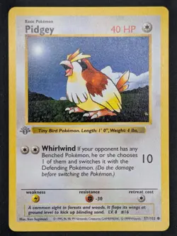 LP- Pidgey 057/102 1st Edition Pokemon Base Set (Shadowless) - Image 2